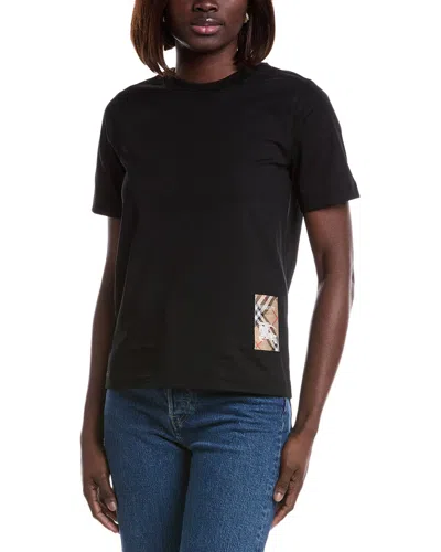 Burberry Women Black Cotton Check Patch T-shirt