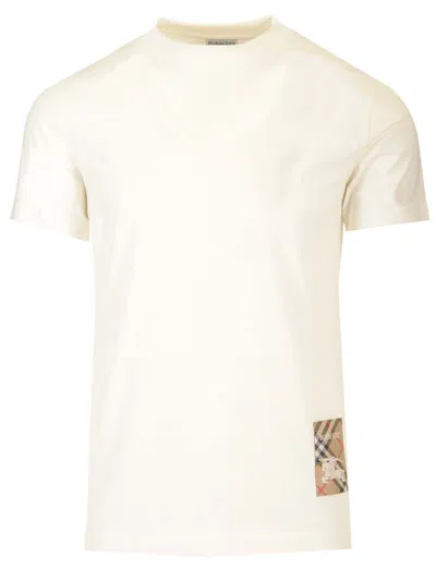 Burberry Check Label Cotton T-shirt In White