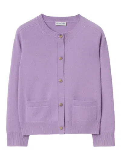 Burberry Kids' Check-patches Buttoned Cardigan In Purple