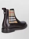 Burberry Check Pattern Ankle Boots Pull Tab Round Toe In Black