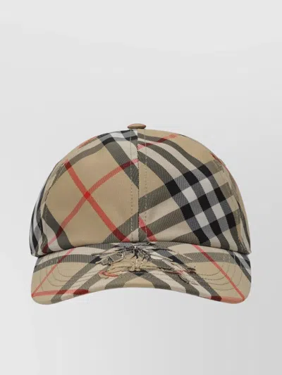 Burberry Check Pattern Baseball Cap With Curved Brim In Neutral