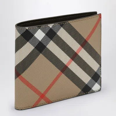 Burberry Check Pattern Beige Folding Wallet In Brown