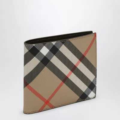 Burberry Check Pattern Beige Folding Wallet
