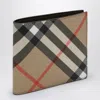 Burberry Check Pattern Beige Folding Wallet Men In Brown