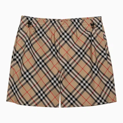 BURBERRY BURBERRY CHECK PATTERN BEIGE SWIMMING COSTUME