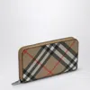 BURBERRY CHECK PATTERN BEIGE ZIPPED WALLET