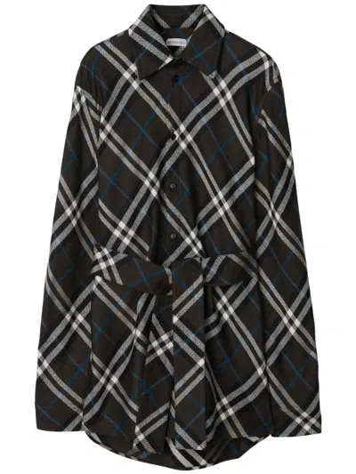 Burberry Wool-silk Check Shirt In Brown