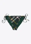 Burberry Dark Green Checked Bikini Briefs In Green