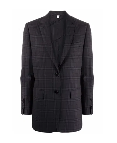 Burberry Check Pattern Blazer Jacket In Black