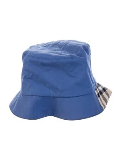 Pre-owned Burberry Check Pattern Bucket Hat In Blue