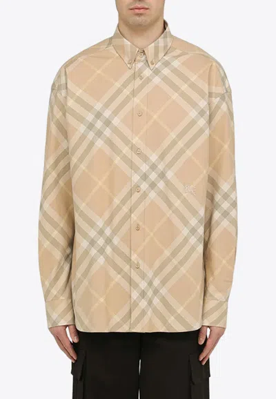 Burberry Check-pattern Button-down Shirt In Beige