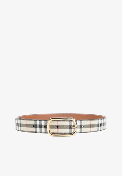 Burberry Check Pattern Canvas Belt In Sand