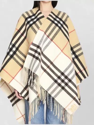Burberry Oversized Fringed Checked Cashmere And Wool-blend Cape In Brown