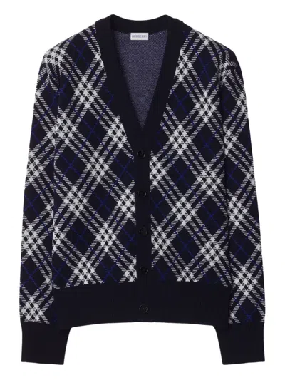Burberry Check-pattern Cardigan In Blue
