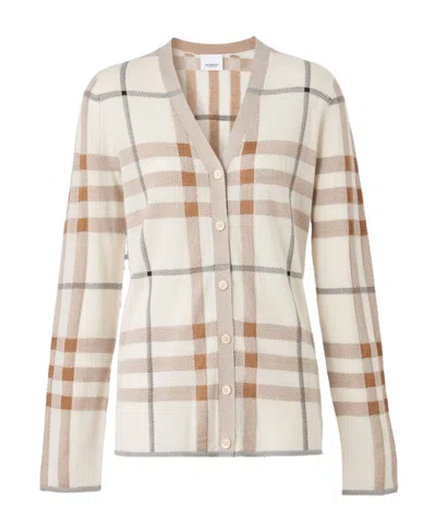 Burberry Check-pattern Cardigan In Nude