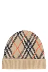 Burberry Check Intarsia-knit Beanie In Tan