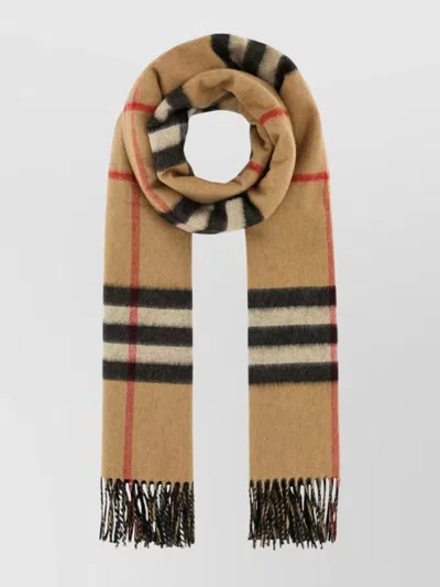Burberry Check Pattern Cashmere Embroidered Scarf In Black