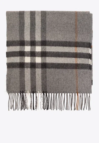 Burberry Check Pattern Cashmere Scarf In Gray
