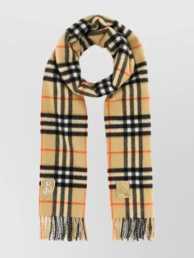 BURBERRY CHECK PATTERN CASHMERE SCARF WITH FRINGED EDGES