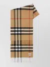 Burberry Check Pattern Cashmere Scarf With Fringed Edges