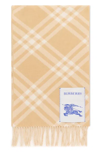 Burberry Check Pattern Cashmere Scarf With Fringed Finish In Neutral