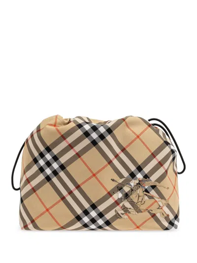 Burberry Check-pattern Clutch Bag In Brown