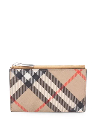 Pre-owned Burberry Check Pattern Coin Purse In Neutral