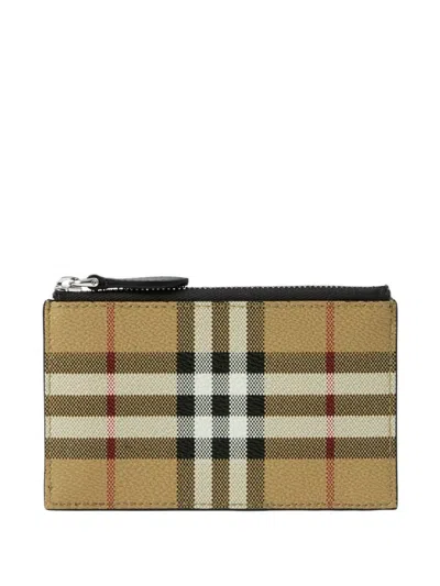Burberry Check Pattern Coinholder With Top Zip Fastening In Brown