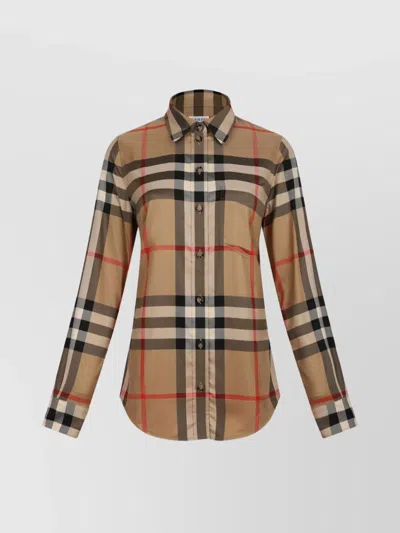 BURBERRY CHECK PATTERN COLLARED NECK CUFFED LONG SLEEVES