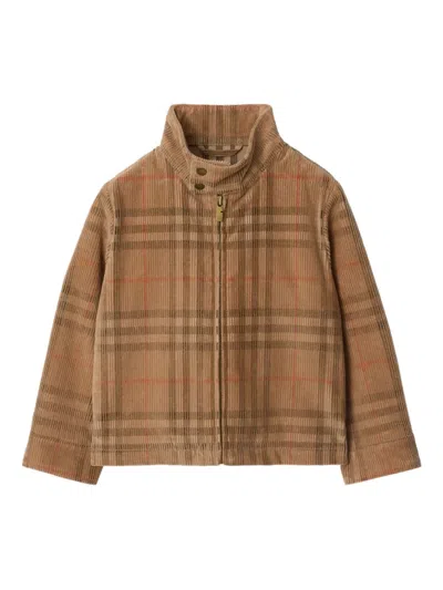 Burberry Kids' Check-pattern Corduroy Jacket In Brown
