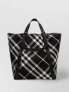 Burberry Check Pattern Cotton Blend Tote Bag In Silver