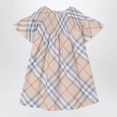Burberry Check Pattern Cotton Dress In Grey