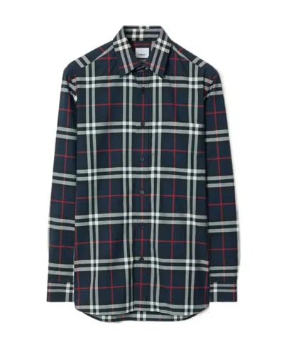 Burberry Check-pattern Cotton Shirt In Blue