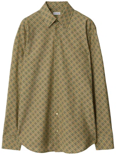 Burberry Check-pattern Cotton Shirt In Light Sage