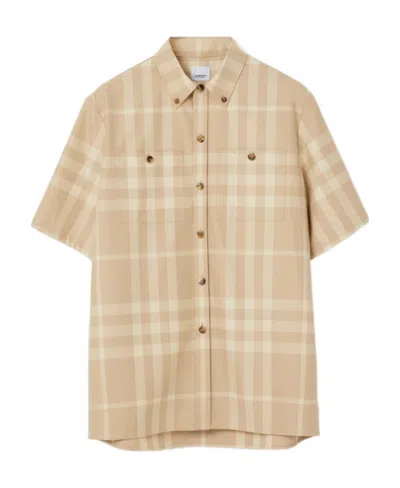 Burberry Check-pattern Cotton Shirt In Nude
