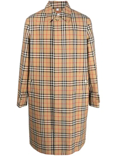 Burberry Check-pattern Cotton Trench Coat In Nude