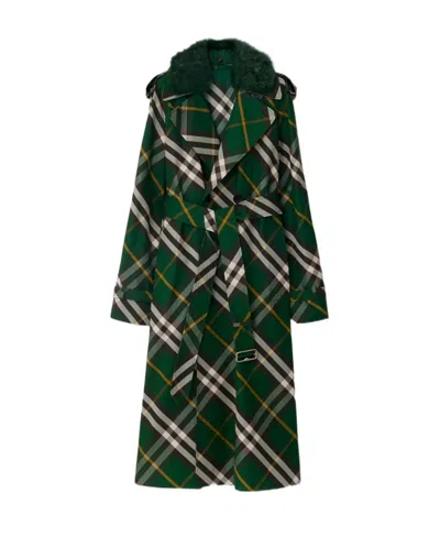BURBERRY BURBERRY CHECKED DOUBLE-BREASTED BELTED TRENCH COAT