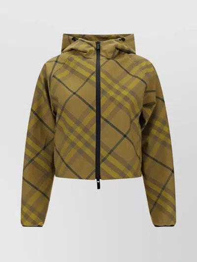 BURBERRY CHECK PATTERN CROPPED HOODED JACKET