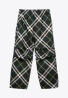 Burberry Men's Check Pattern Trousers With Elastic Waist And Drawstring In Green