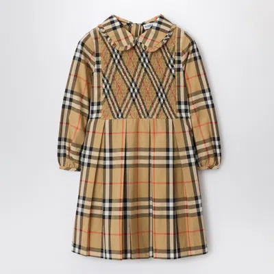 Burberry Check-pattern Dress In Cotton Poplin In Neutral