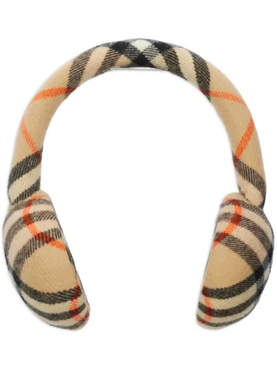 Burberry Check Wool Earmuffs In Sand