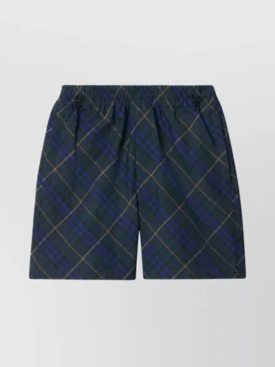 Burberry Check Pattern Elasticated Waist Shorts In Blue