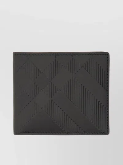 Burberry Check Pattern Embossed Leather Wallet