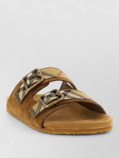 Burberry Check Pattern Flat Sandals Dual Straps In Brown
