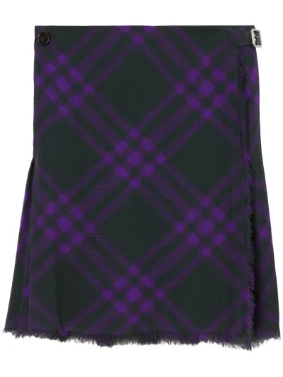 Burberry Asymmetrical High-waisted Silk Skirt With Plaid Pattern In Royalipcheck