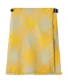 Burberry Fringed Pleated Checked Woven Mini Wrap Skirt In Yellow