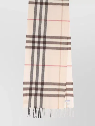 Burberry Check Pattern Fringe Detail Soft Texture Scarf In Neutrals