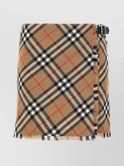 BURBERRY CHECK PATTERN FRINGE PLEATED SKIRT