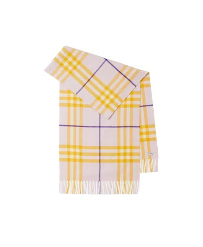 Burberry Check-pattern Fringed Cashmere Scarf In Nude