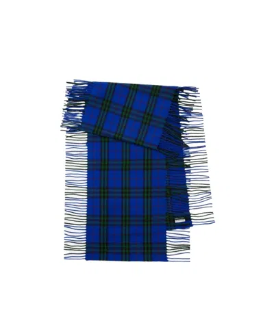 Burberry Check-pattern Fringed-edge Scarf In Blue